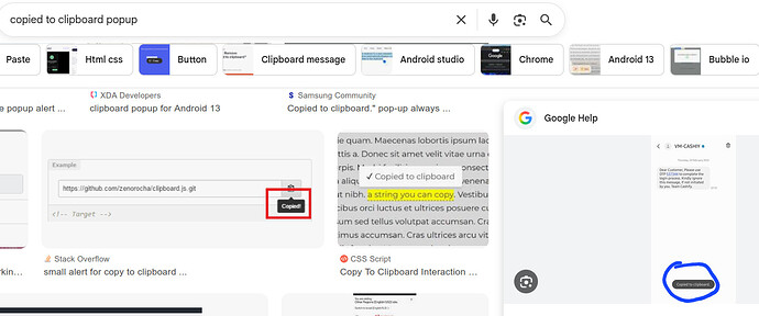 a few examples of copied-to-clipboard notification popups