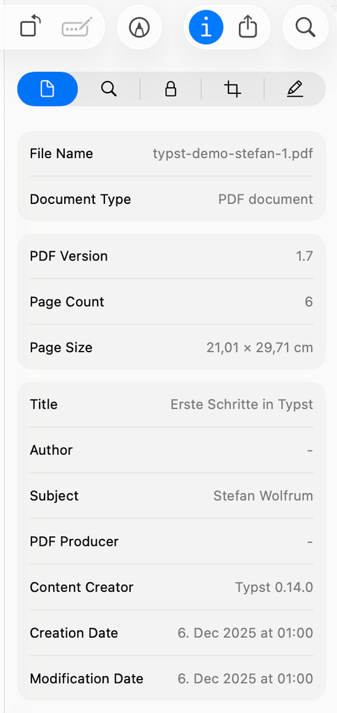 Typst Format:pdf Examples Is metadata embedded wrong into the PDF? - Questions - Typst Forum