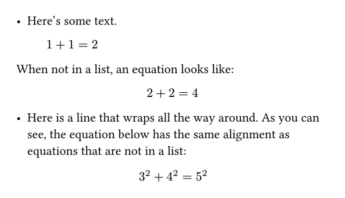 Alignment of equations in a list