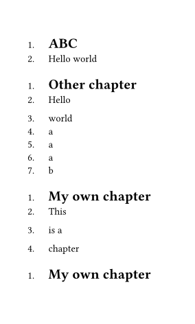 output: line numbers reset at each chapter